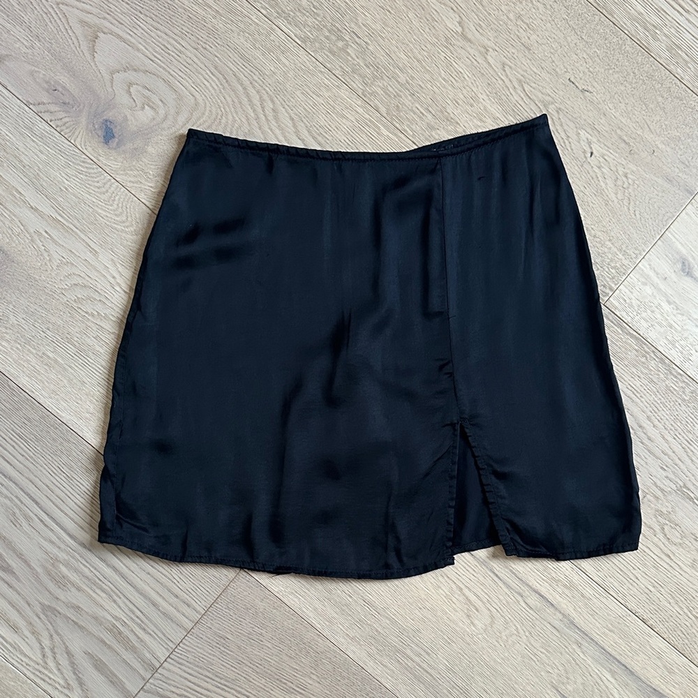 Olivaceous Black Silky Mini Skirt
